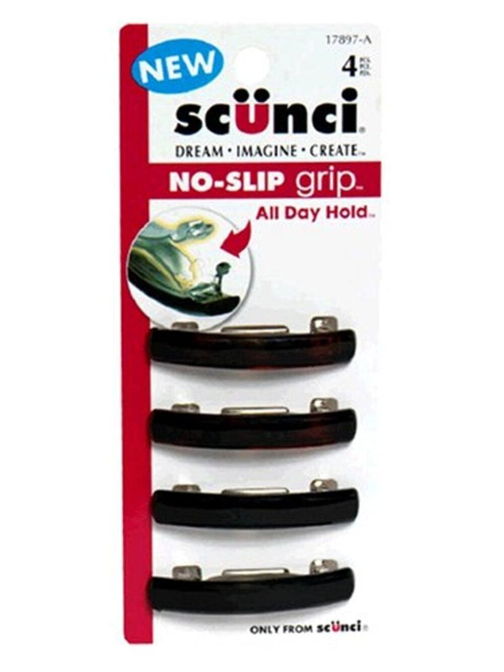 No Slip No Damage Barrette, unisex, 4 ct
